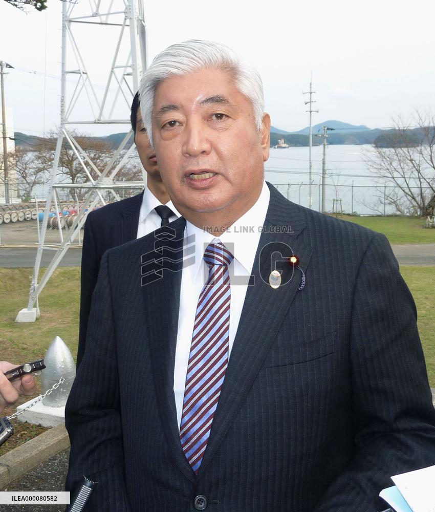 Defense minister Nakatani meets press during visit to Tsushima