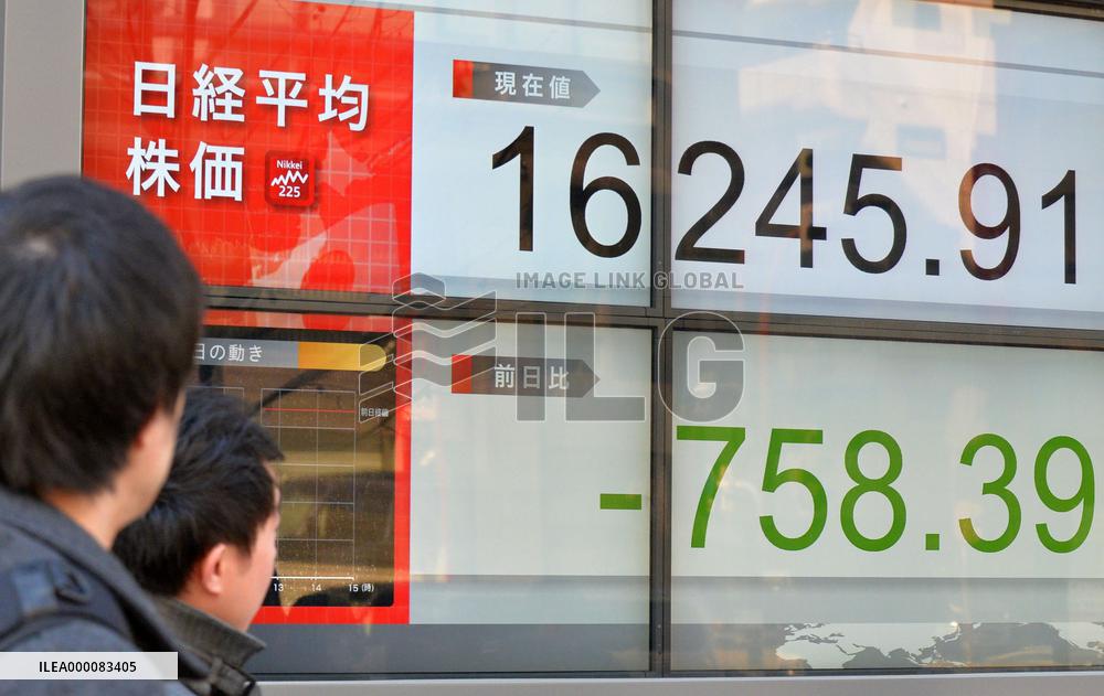 Tokyo stocks plunge on weak U.S. stocks, stronger yen