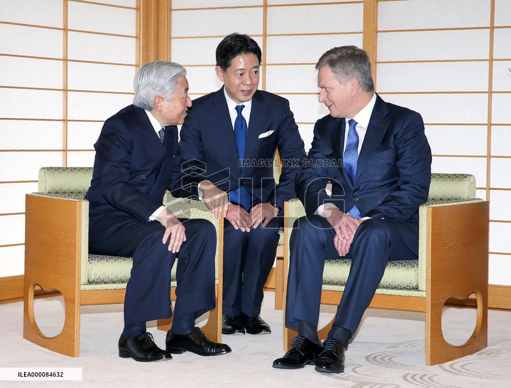 Finland Pres. Niinisto meets with Japan Emperor Akihito