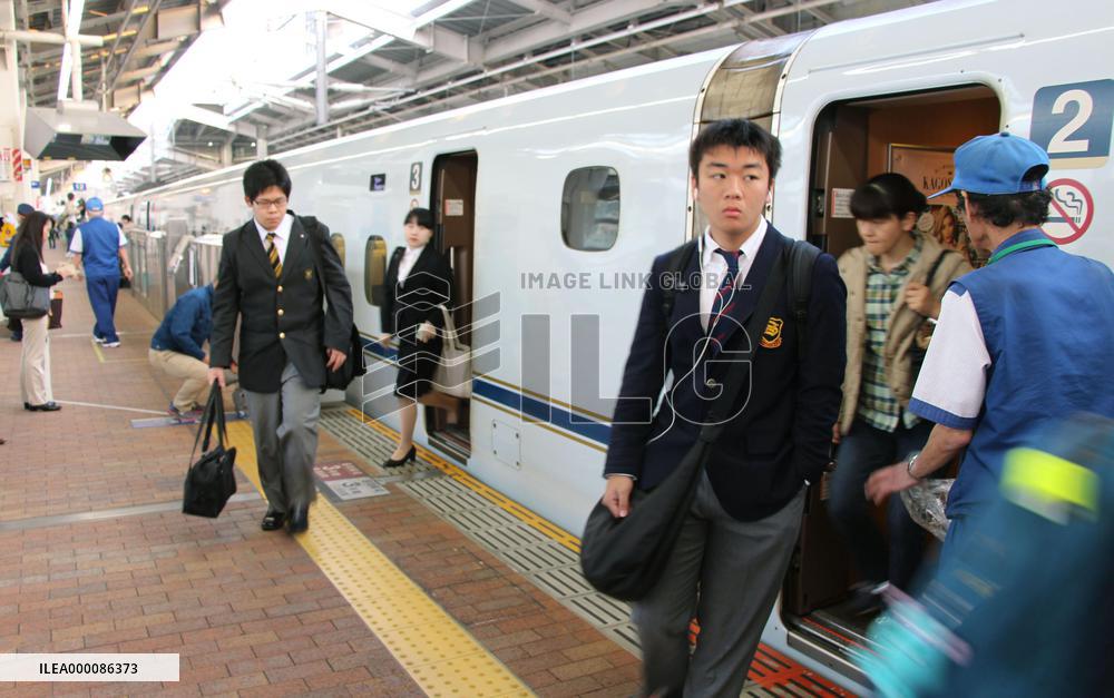 Part of bullet train line resumes in quake-hit area