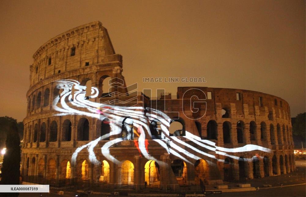 Colosseum lit up to mark 150th anniv. of Japan, Italy ties