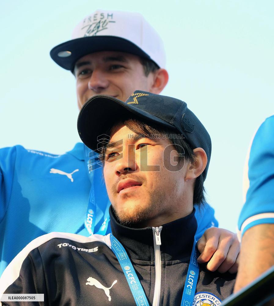 Leicester City's Okazaki celebrates Premier League victory