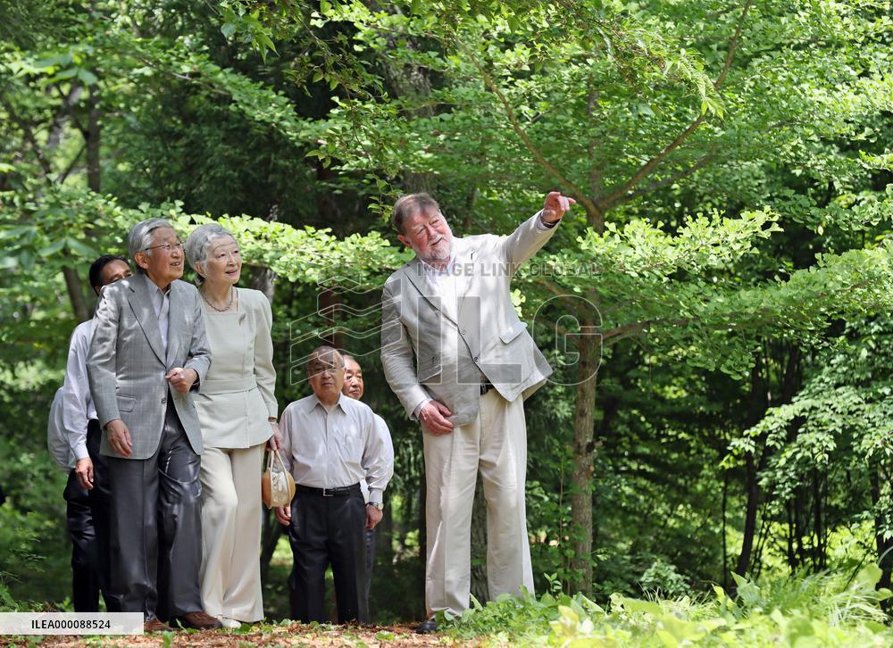 Emperor visits central Japan forest managed by British-born author
