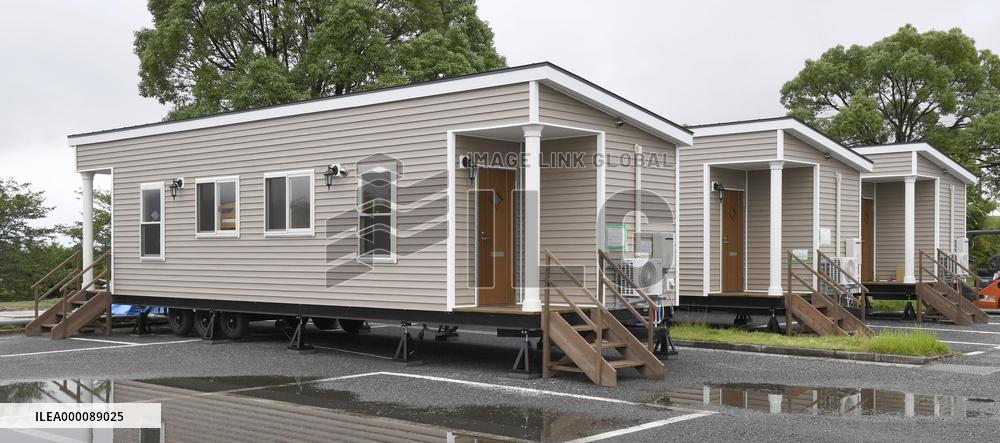 Trailer houses used as shelter for evacuees from quakes