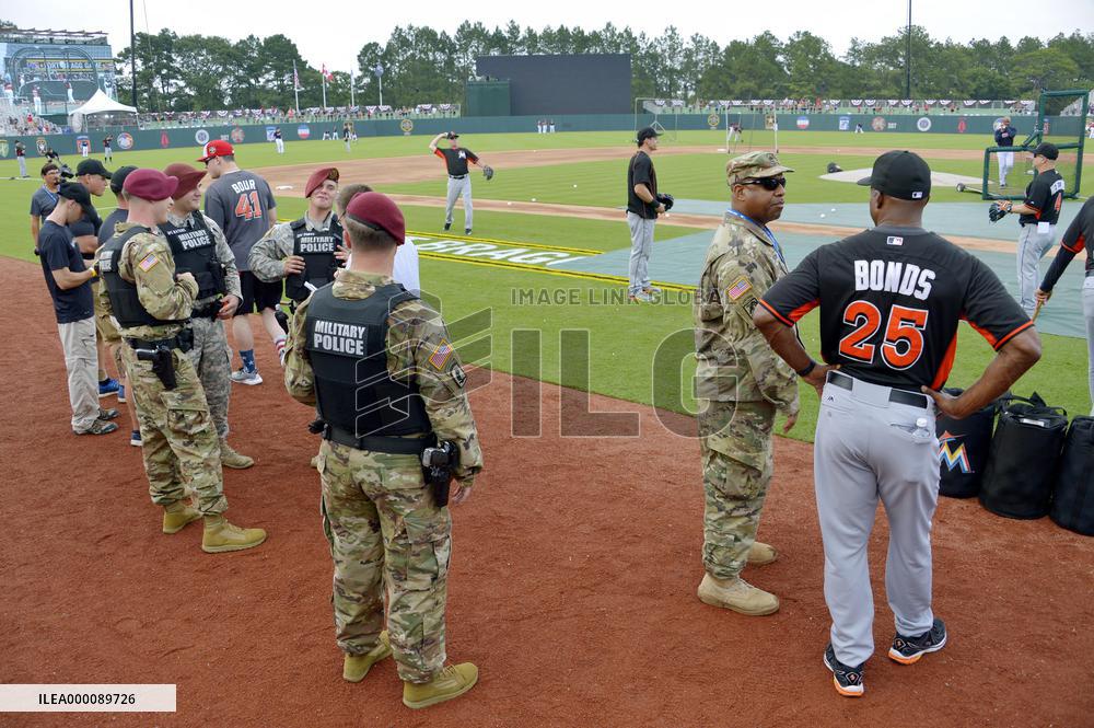 Historic big league game played at U.S. military base