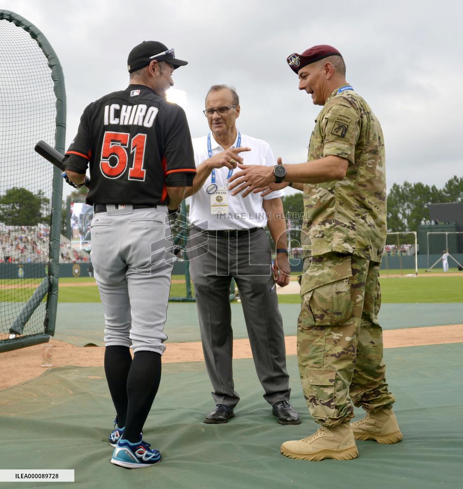 Historic big league game played at U.S. military base