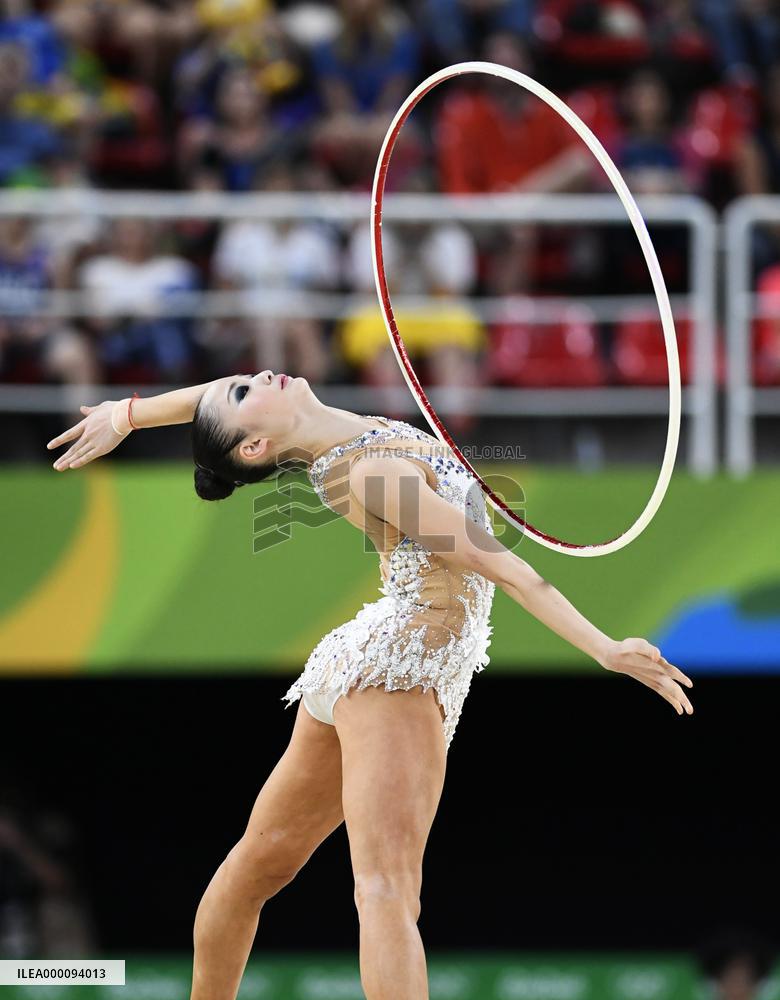 Japan rhythmic gymnast Minagawa performs with hoop