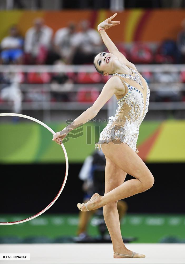 Japan rhythmic gymnast Minagawa performs with hoop
