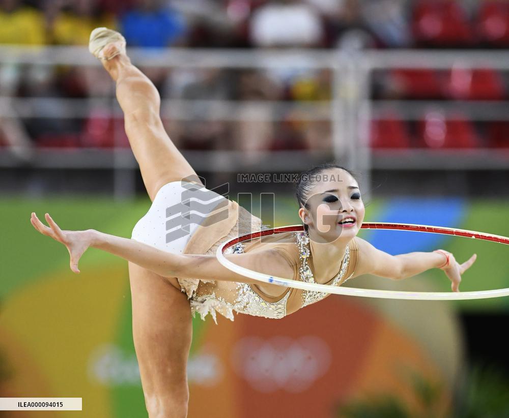 Japan rhythmic gymnast Minagawa performs with hoop