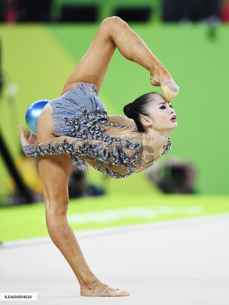 Japan rhythmic gymnast Minagawa performs with ball