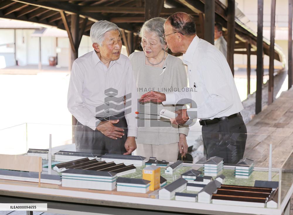 Emperor, empress visit former silk mill in central Japan
