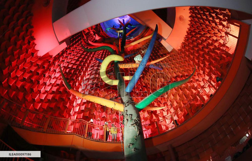 Interior of Tower of the Sun opened to media