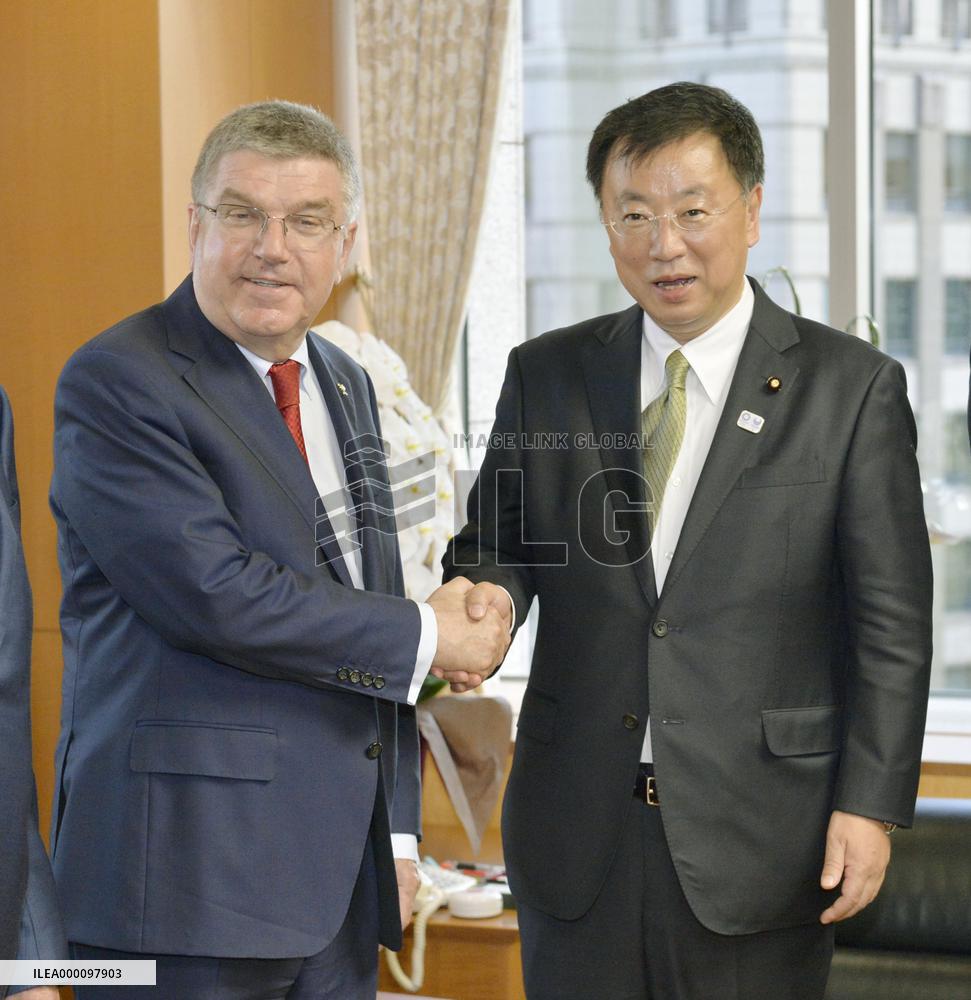 IOC chief Bach meets with Japanese sports minister Matsuno