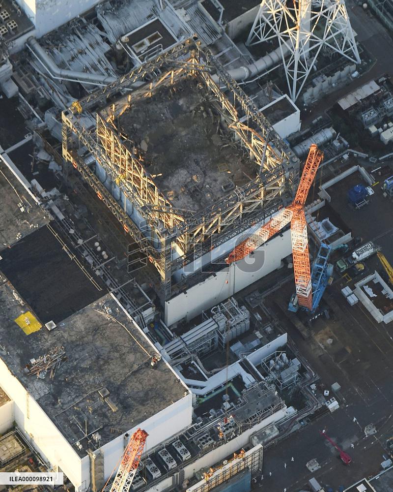 Destroyed nuclear reactor building exposed at Fukushima plant