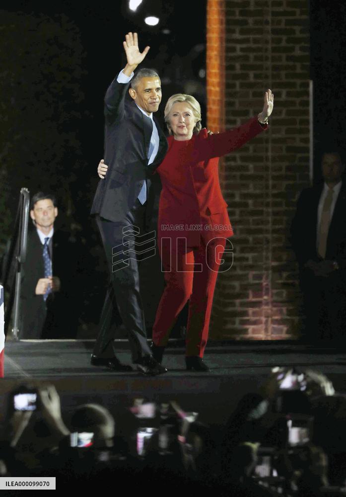 Clinton at campaign rally on eve of election