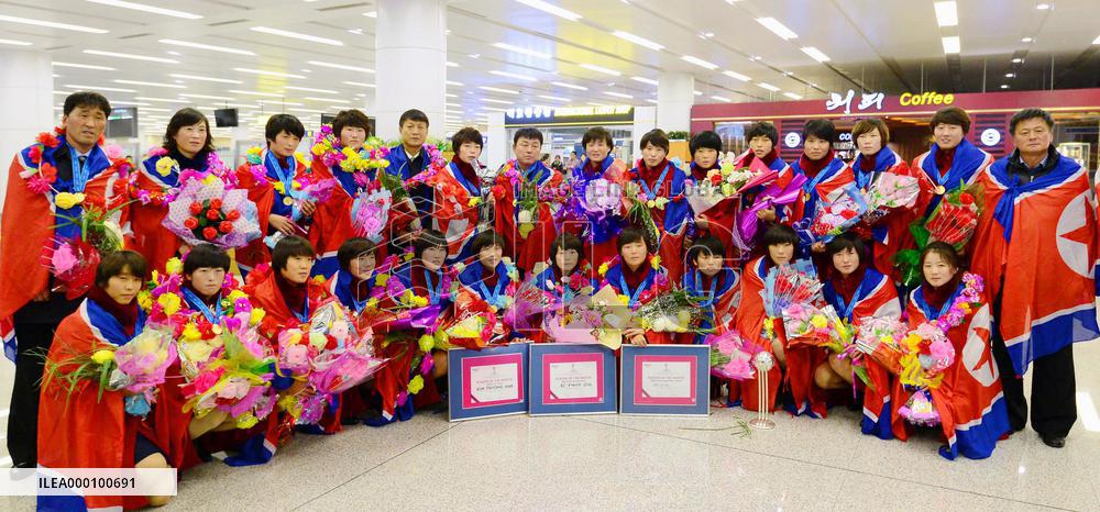 N. Korea's U-20 women's soccer team returns home