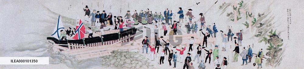 Abe gives Putin painting related to 1855 Japan-Russia treaty