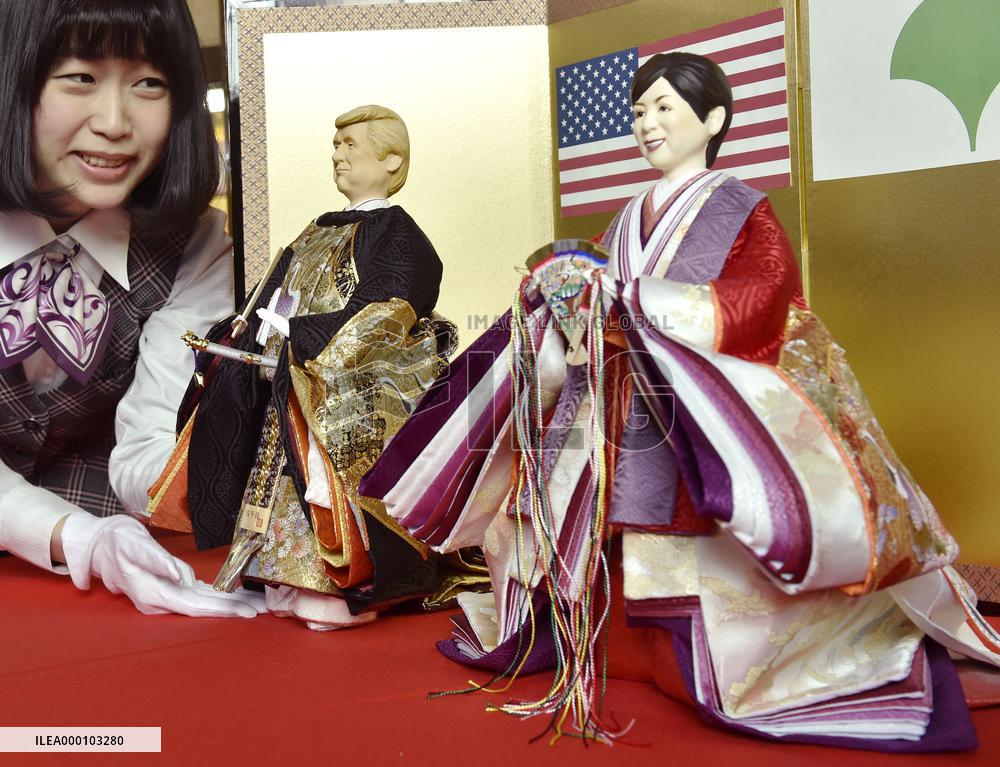 Japanese "hina" dolls of President Trump, Tokyo governor unveiled