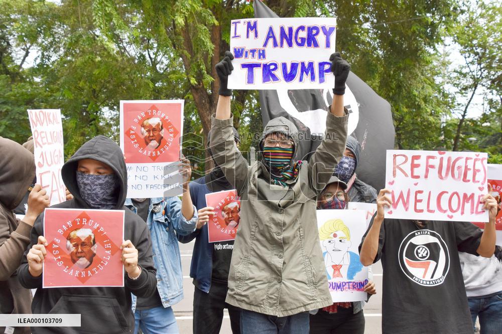 People protest against Trump in Jakarta