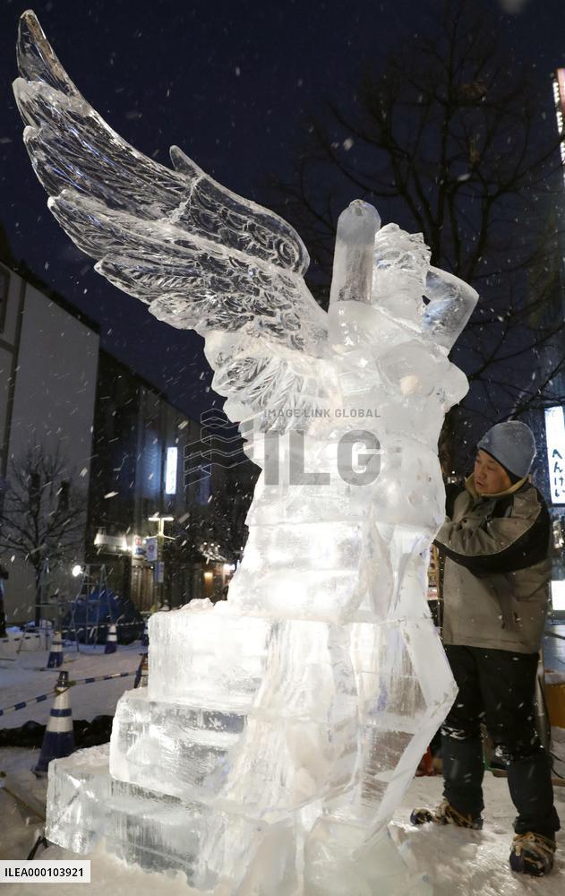 Ice sculpture competition held in Asahikawa