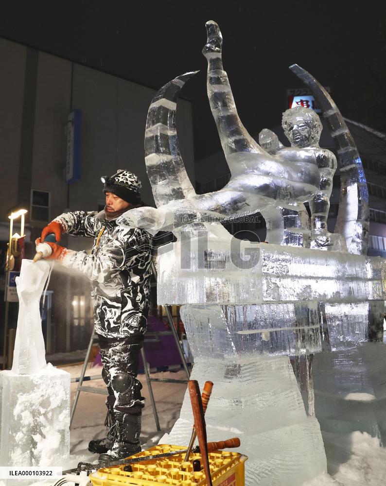 Ice sculpture competition held in Asahikawa