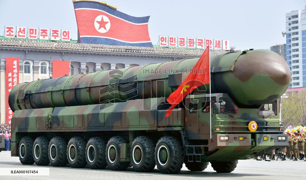 N. Korea stages military parade on birthday of its founder