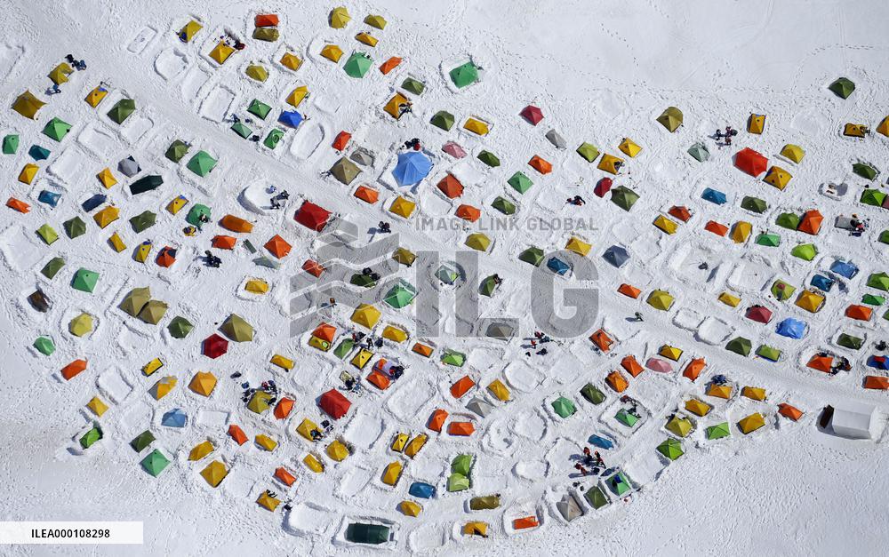 Colorful tents in Japan Alps