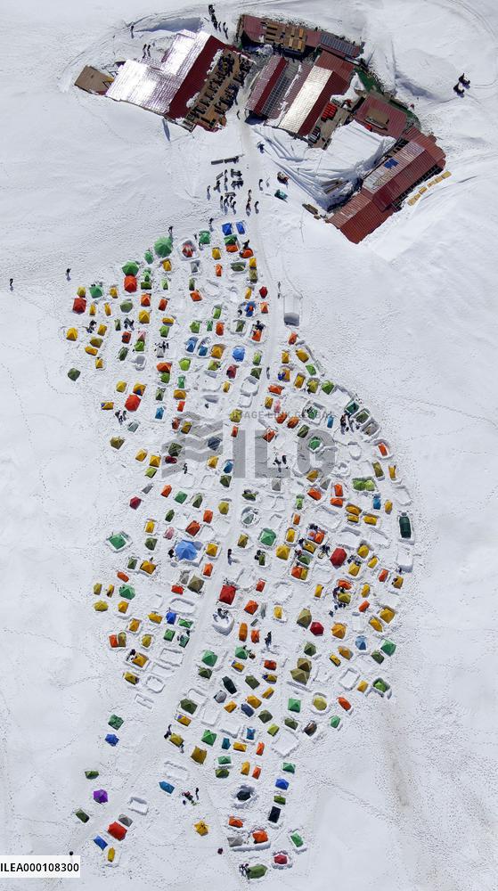Colorful tents in Japan Alps
