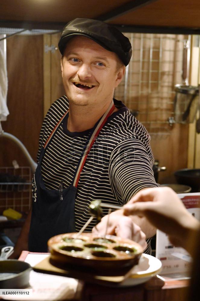 French chef at Fukuoka's famous food-stand alley