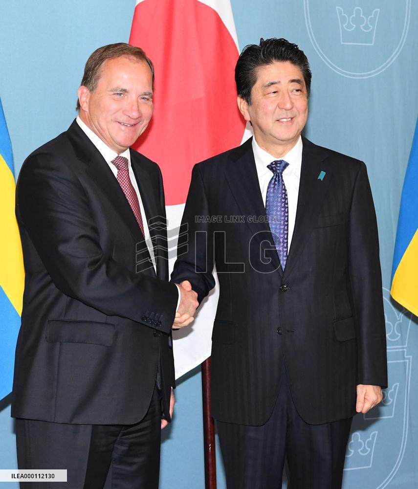 Swedish PM Lofven, Japanese PM Abe hold talks in Stockholm