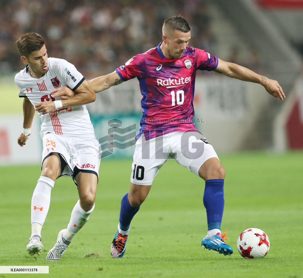 Soccer: Podolski scores twice on J-League debut