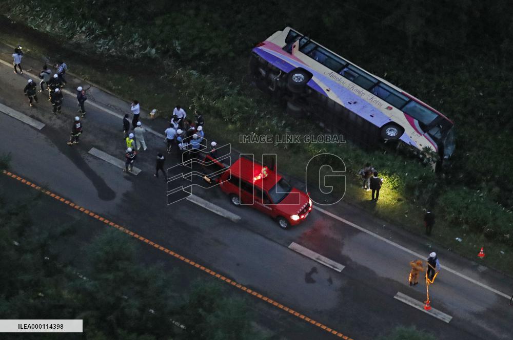 Tour bus falls off road and overturns in Hokkaido, dozens injured