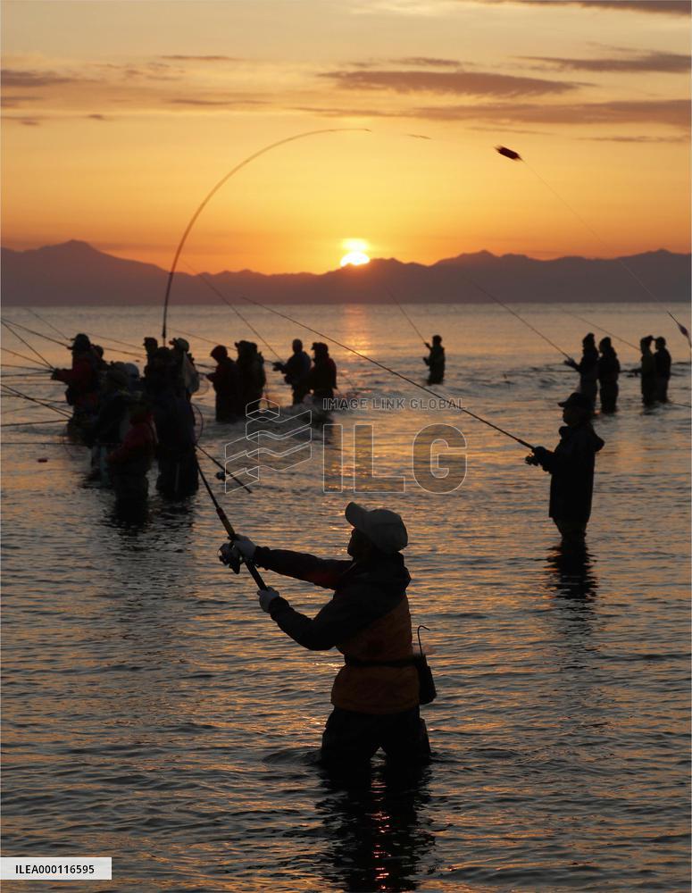 Salmon fishing in Hokkaido river