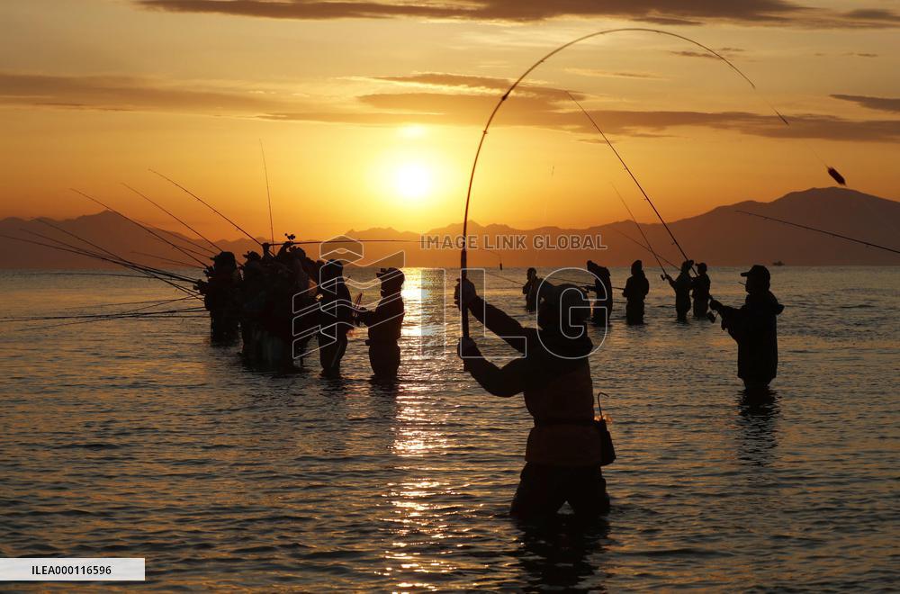 Salmon fishing in Hokkaido river