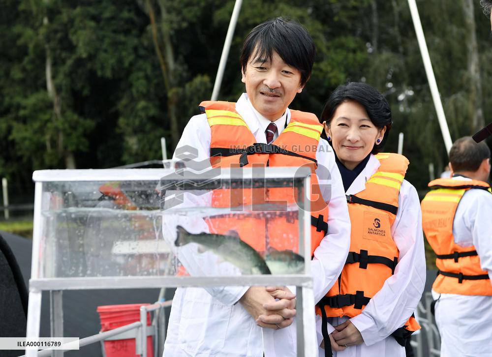 Japan's Prince Akishino visits salmon farm in southern Chile