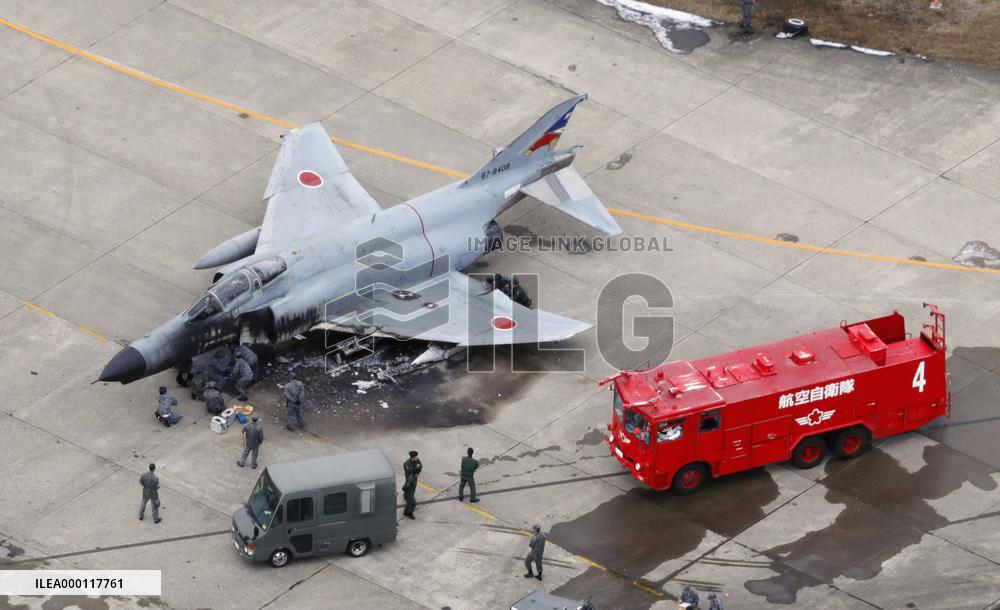 Japanese fighter jet catches fire before takeoff