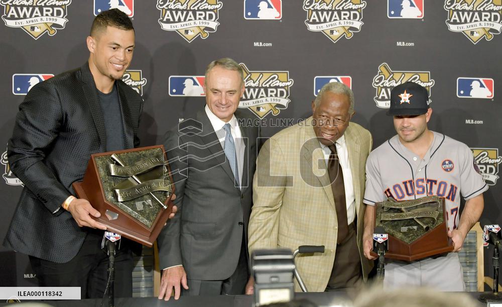 Baseball: Stanton, Altuve win Hank Aaron Award