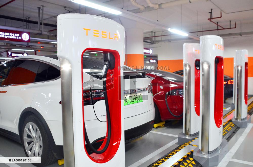 Tesla's EV charging station in Shanghai