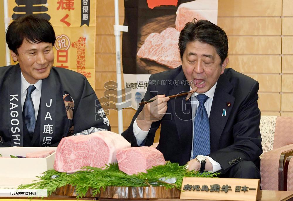 Abe eats wagyu beef