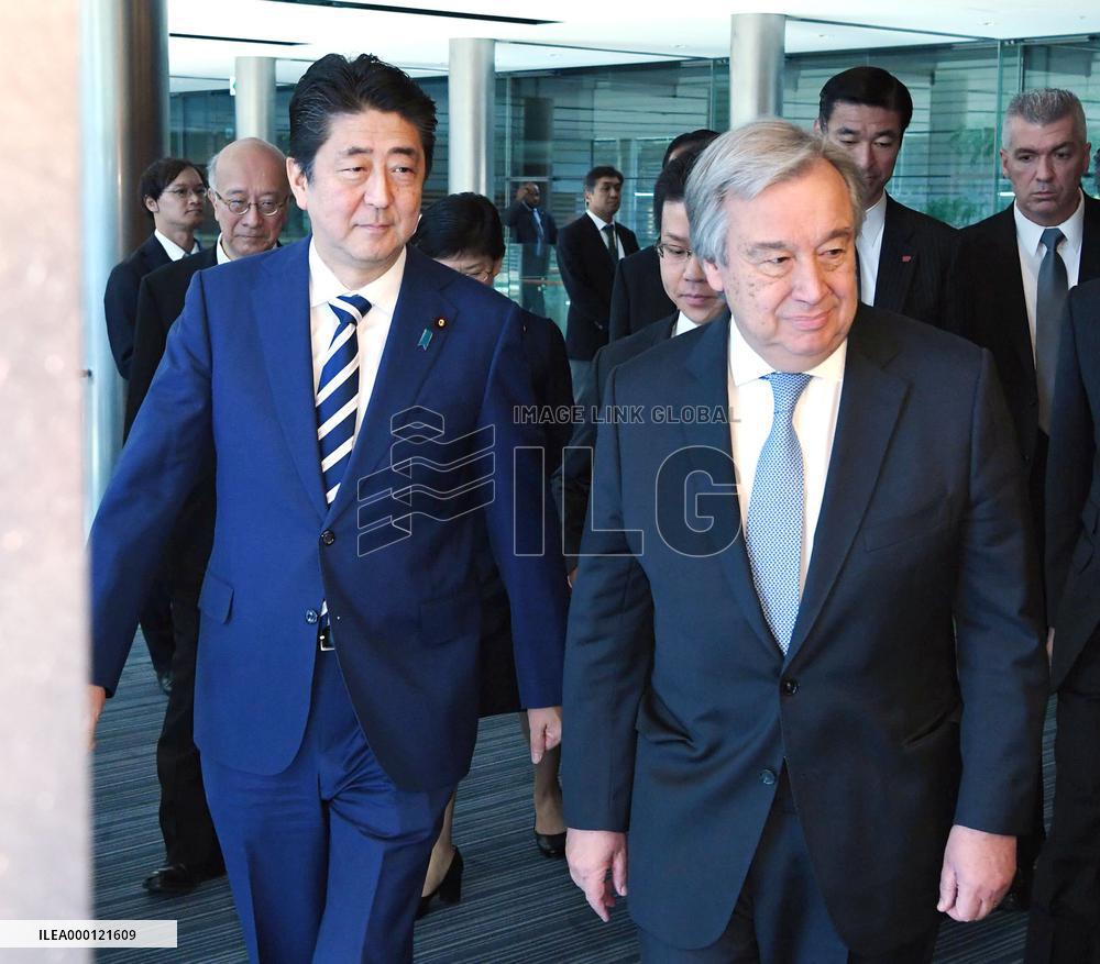 U.N. chief Guterres, Japan PM Abe discuss N. Korean crisis