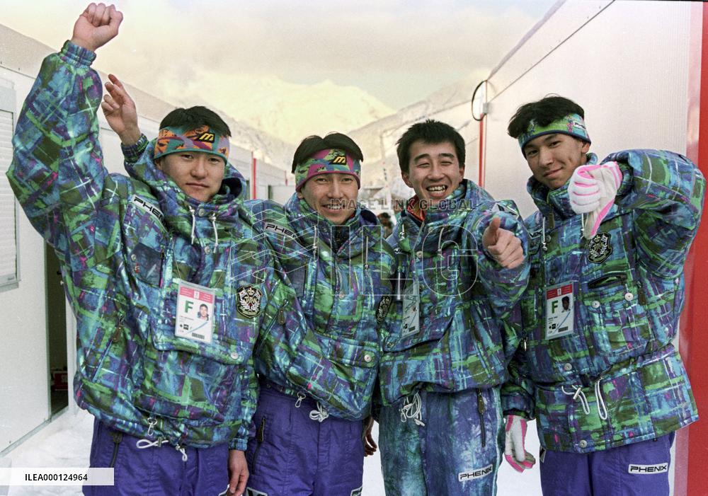 Japan's ski jumping team at Albertville Olympics
