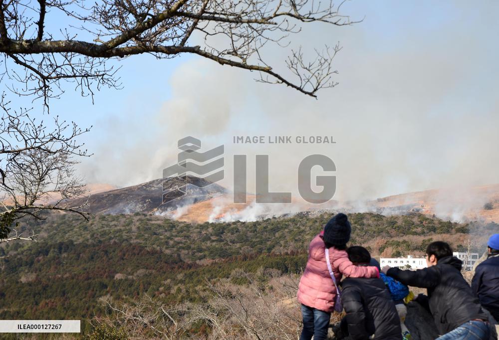 Dead grass burnt at park in Japan