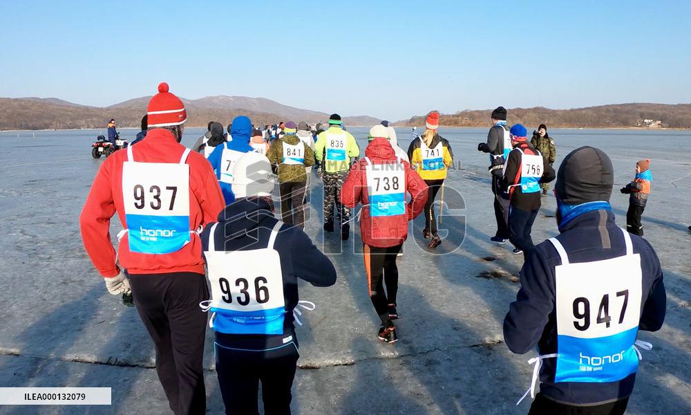Run on frozen sea of Russia
