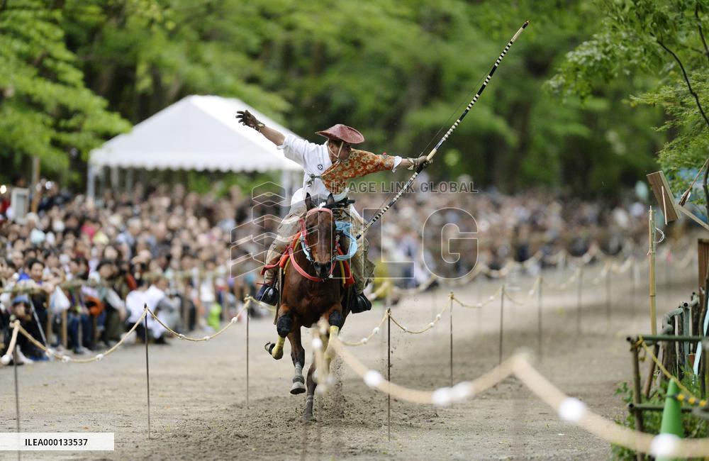 Mounted archery ceremony "Yabusame" held at Kyoto shrine