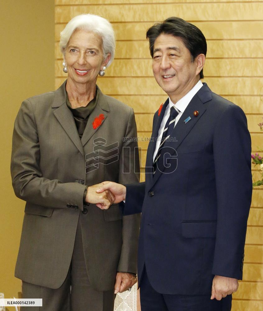 IMF chief Lagarde and Japanese PM Abe talks