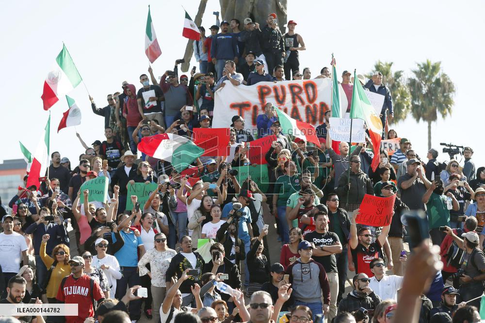 Protest against migrant caravan at U.S.-Mexico border