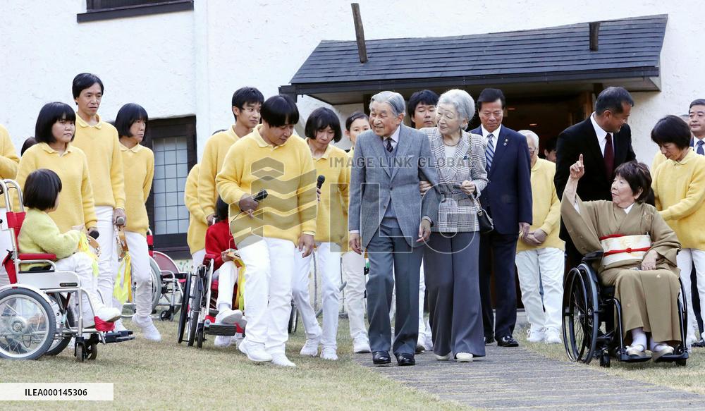 Emperor and empress visit facility for disabled children