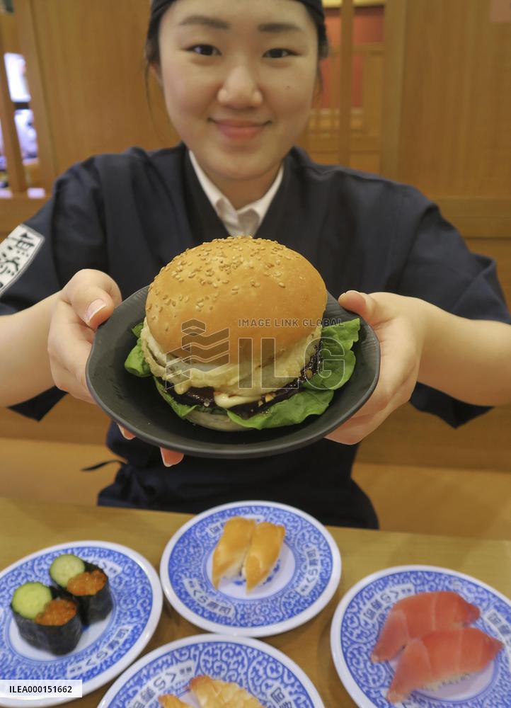 Hamburger on menu at sushi chain