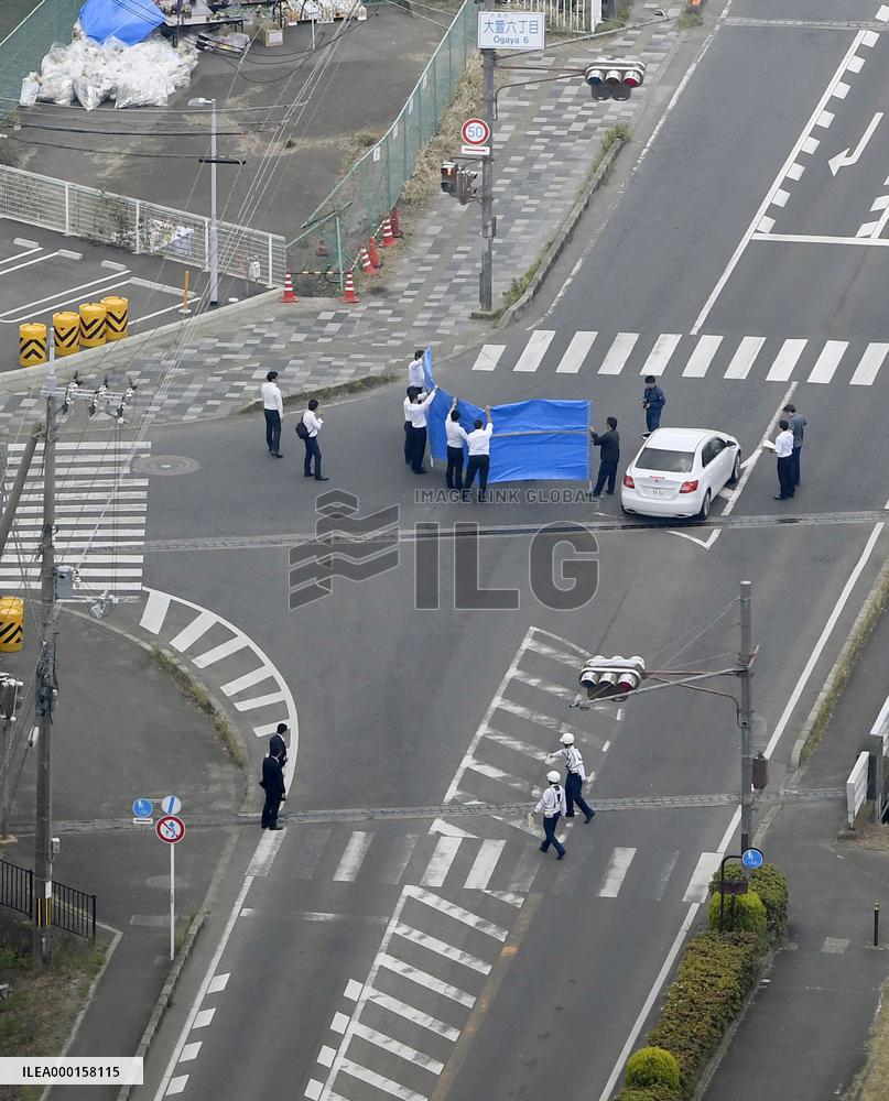 Site of car collision that left 2 children dead in Japan