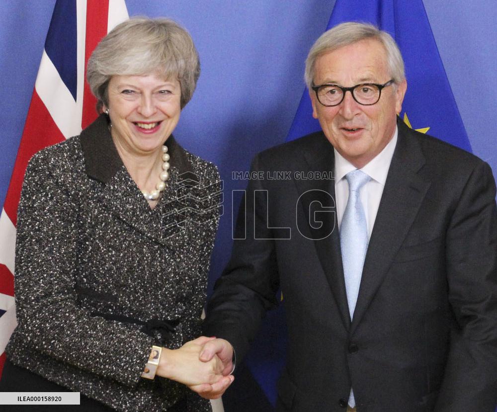 British PM May, EU's Juncker